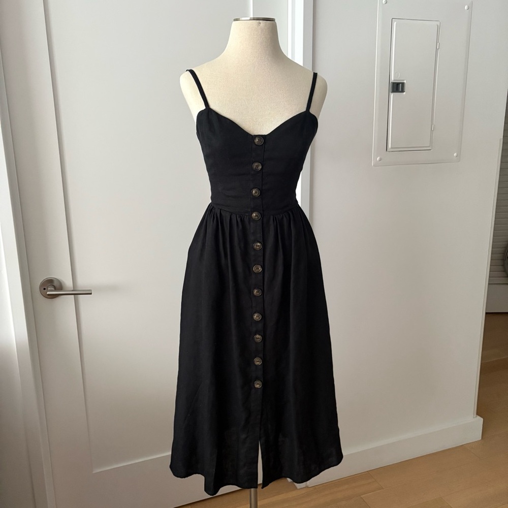 Reformation Black Button-Front Midi Dress